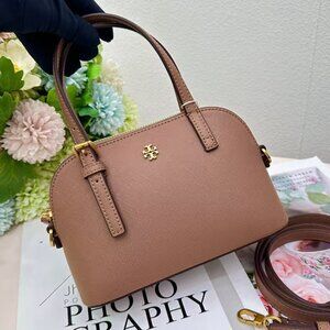TORY BURCH EMERSON DOME SATCHEL IN MOOSE